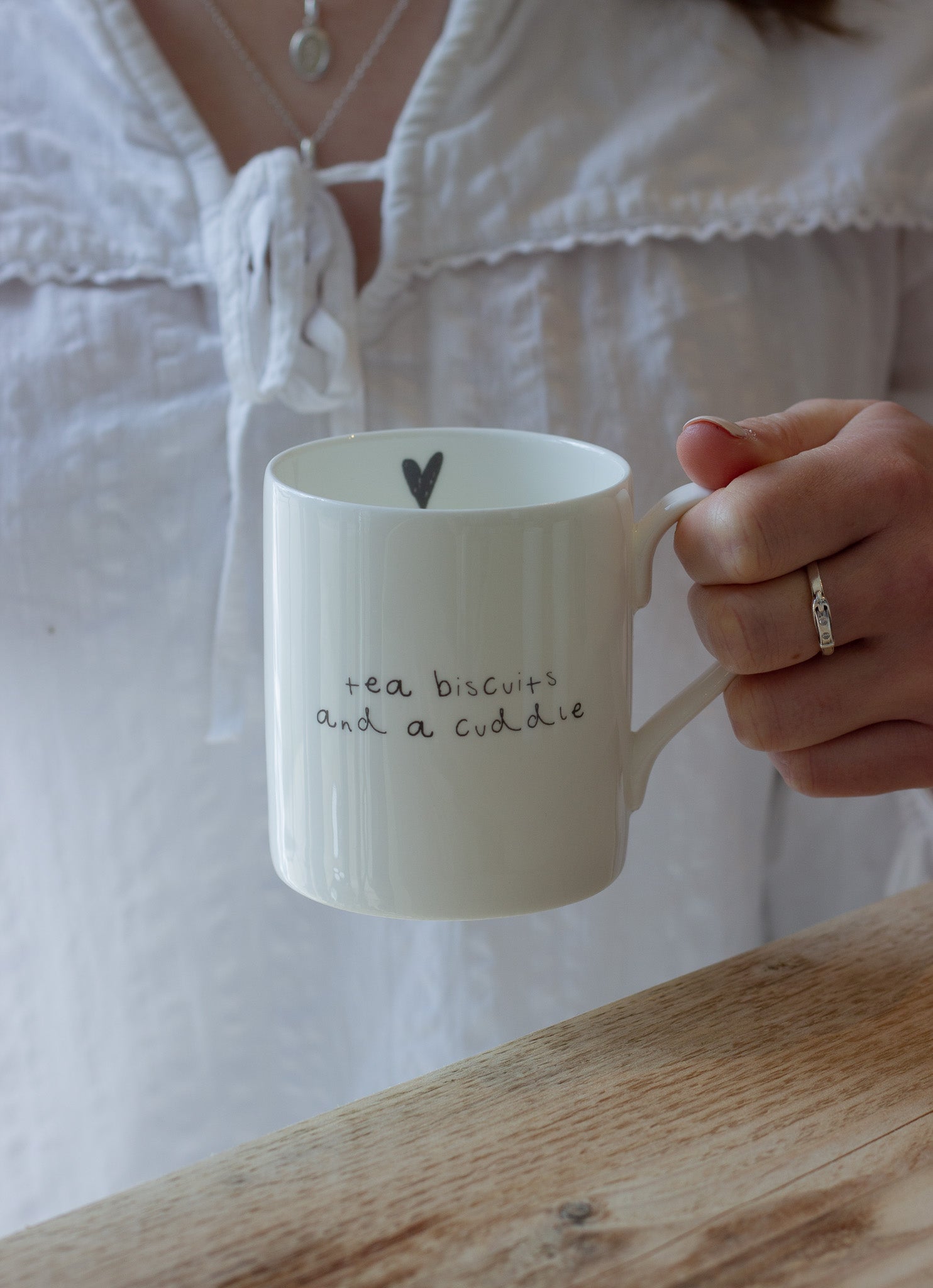 Tea biscuits and a cuddle - Hand Written Note - Fine China Mug