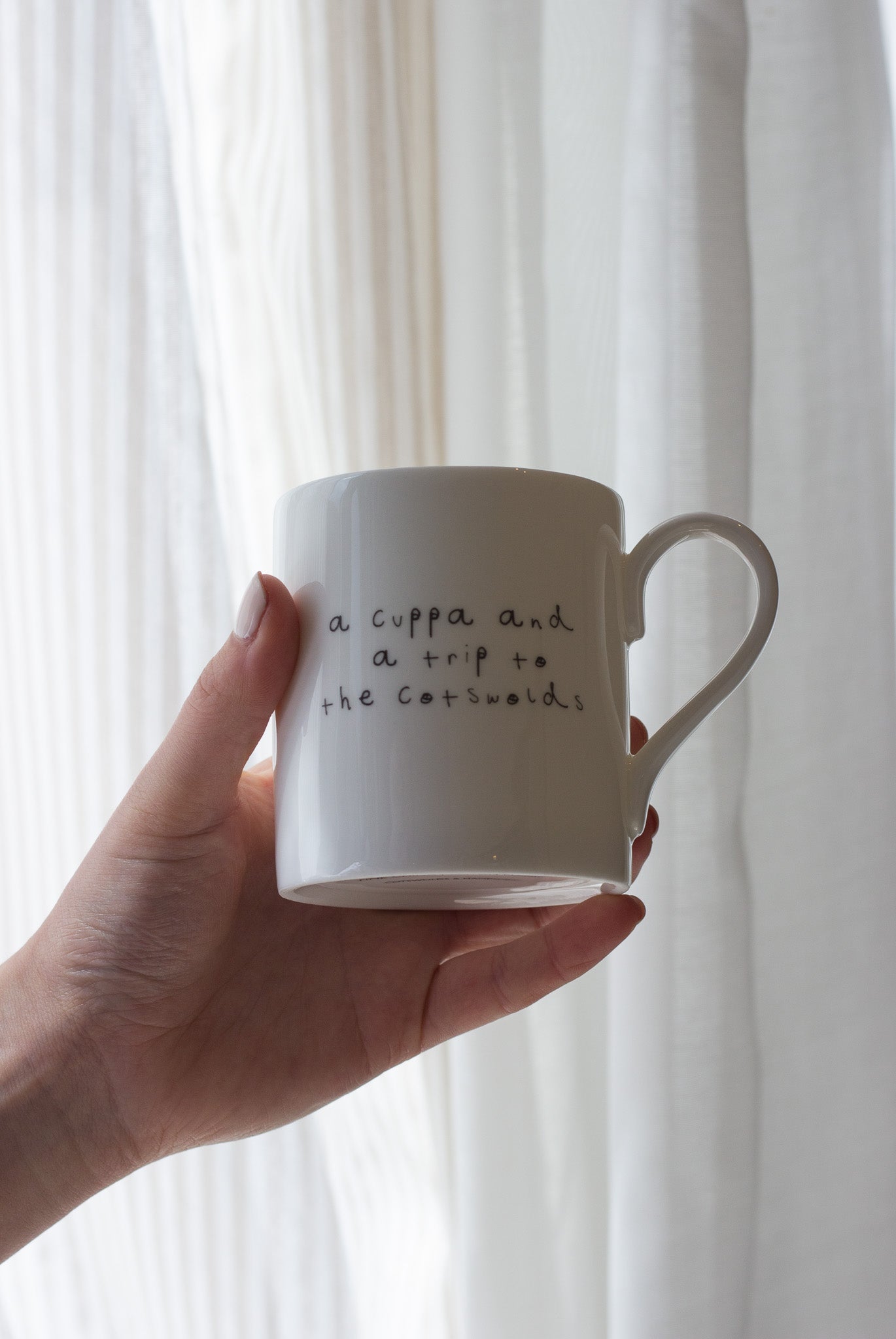 A cuppa and a trip to the Cotswolds - Hand Written Note - Fine China Mug
