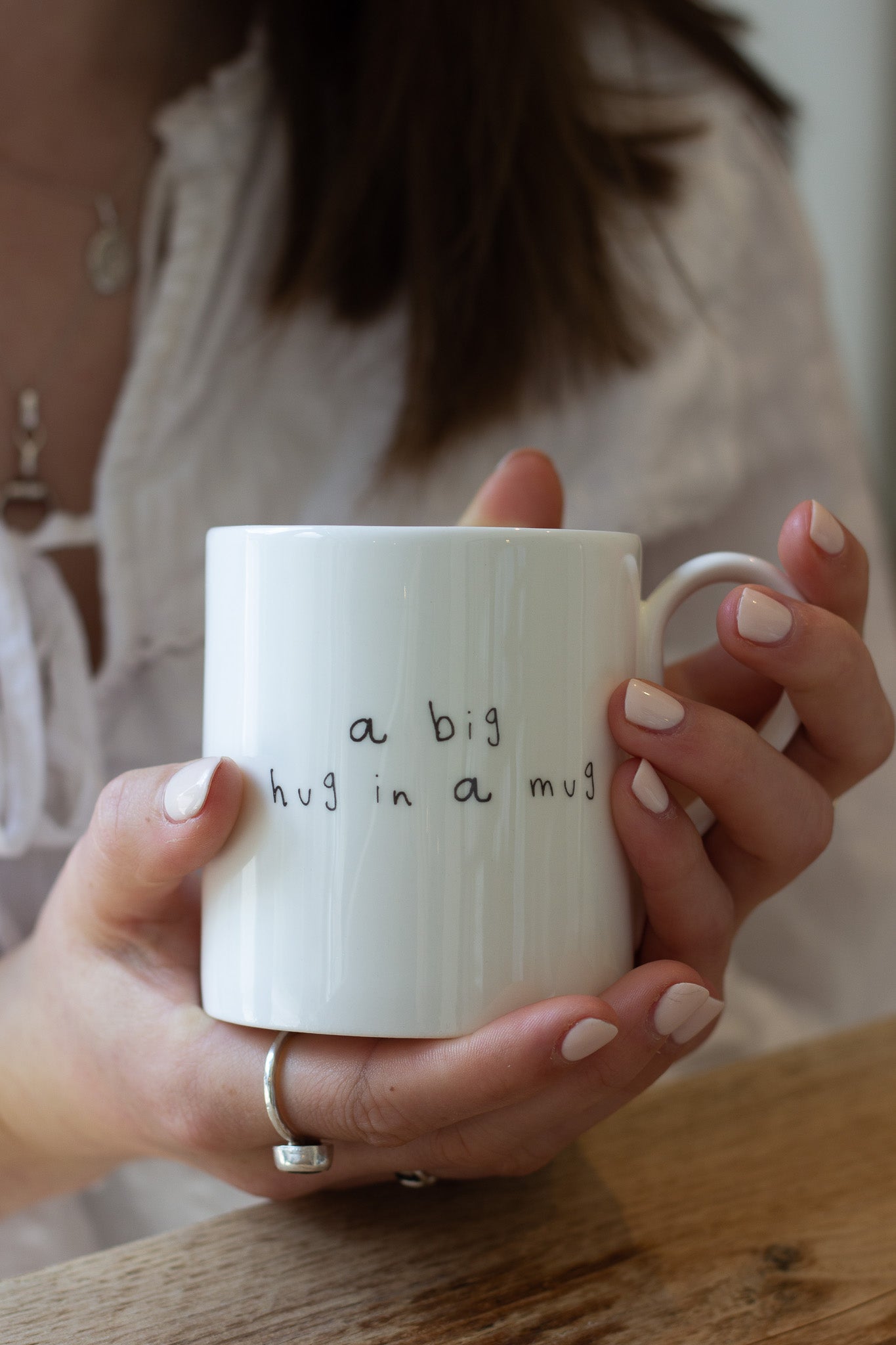 A big hug in a mug - Hand Written Note - Fine China Mug