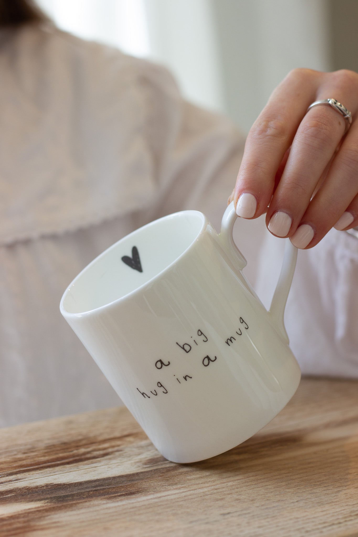 A big hug in a mug - Hand Written Note - Fine China Mug