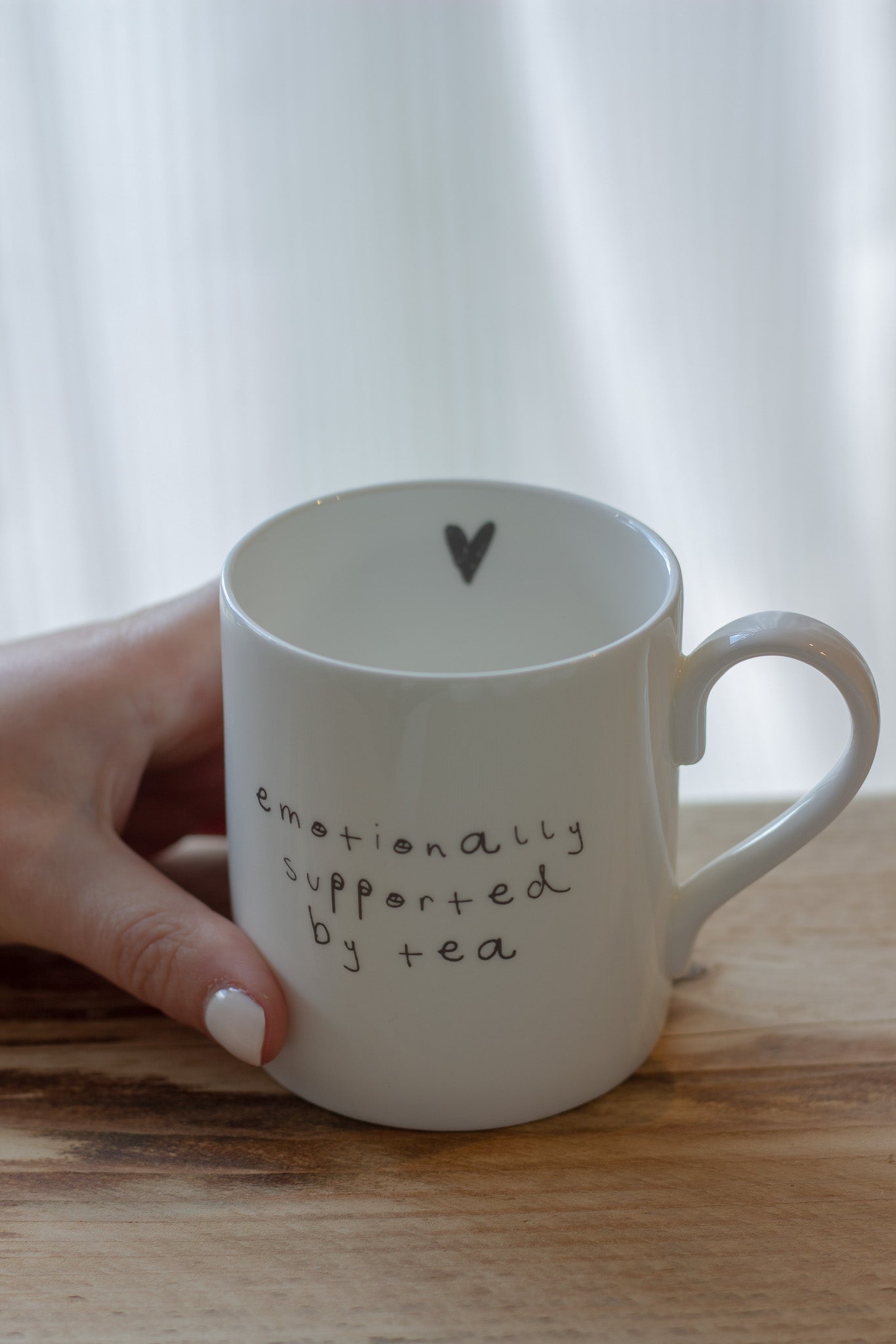 Emotionally supported by tea - Hand Written Note - Fine China Mug